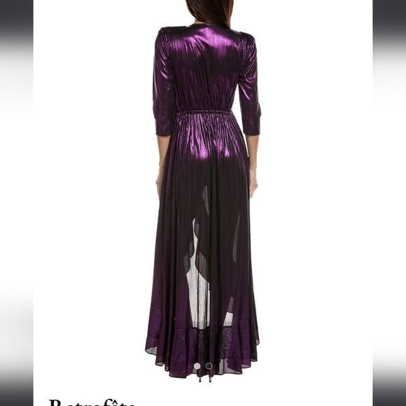 Retrofete High Low Metallic Violet Wrap Dress Size M - Picture 2 of 6